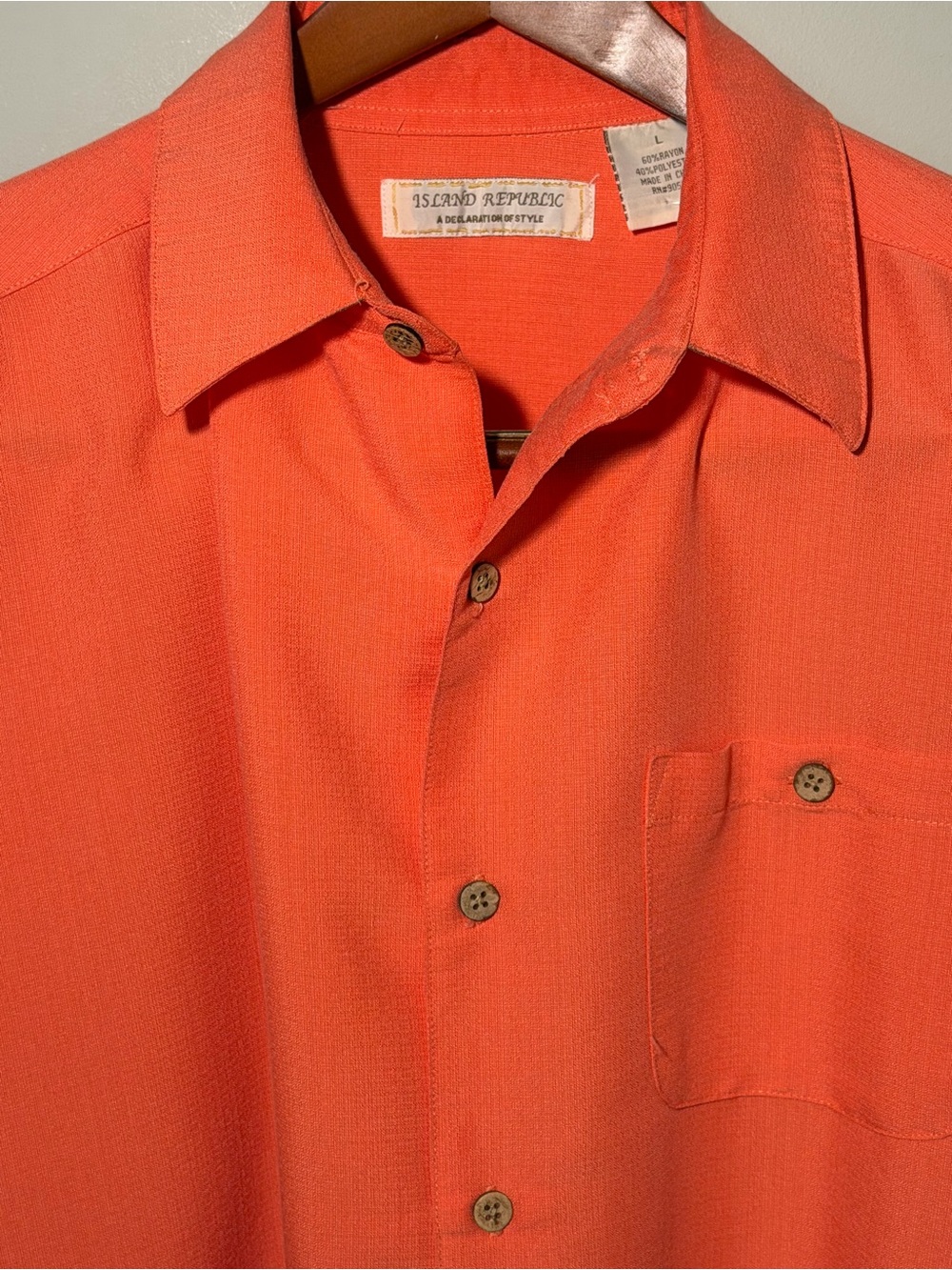 Island Republic Island Style Men's Orange Button-Up Shirt